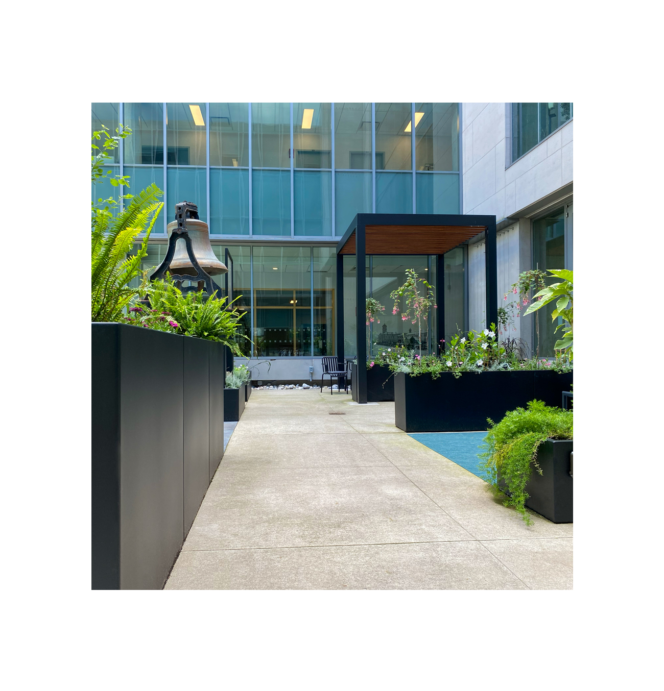 Green Theory modular planters installed in the courtyard of Guelph City Hall.