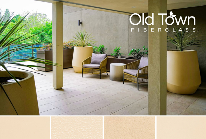 Old Town Fiberglass Current planters with beige coloured swatches showing the four standard texture options.