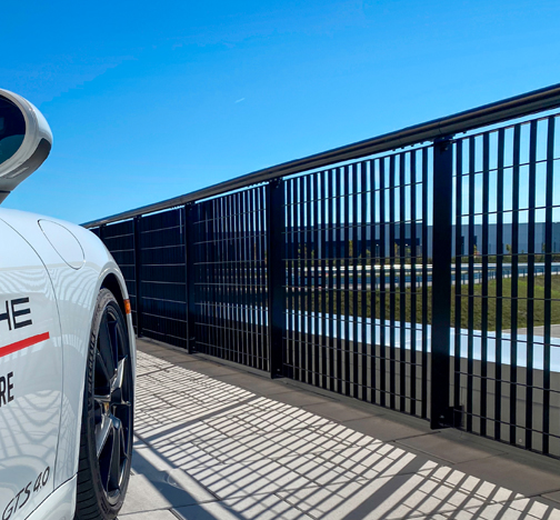 Omega 10 Grating used for a railing system at Porsche Experience Centre Toronto.