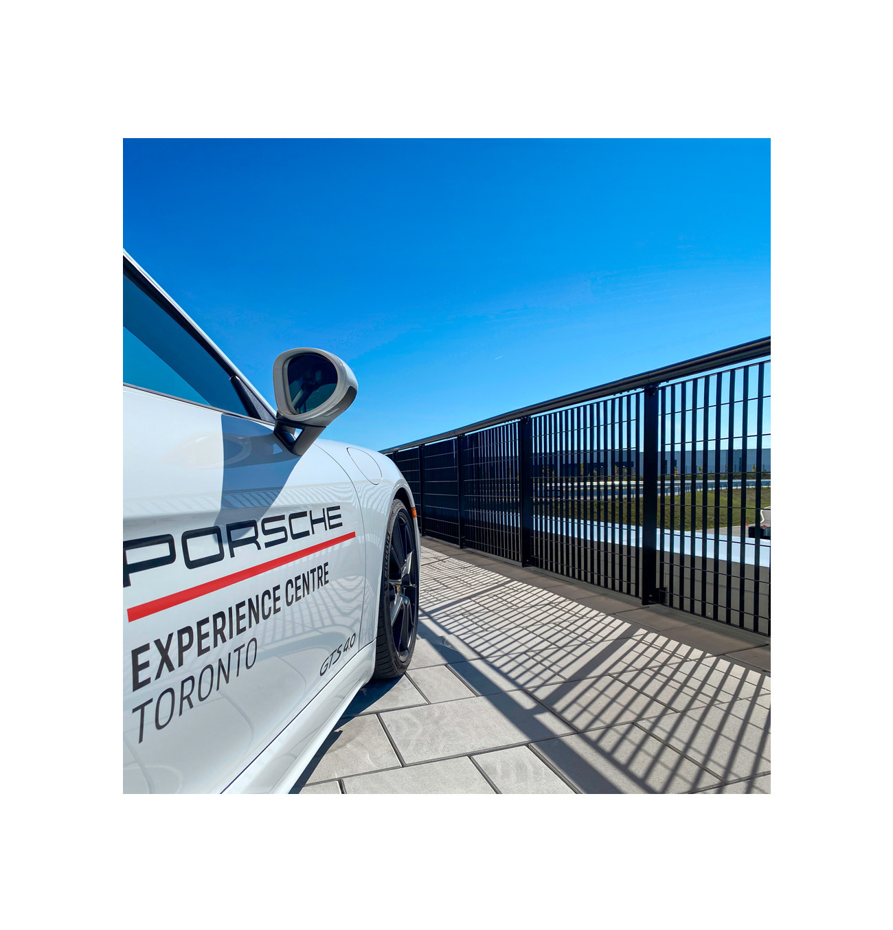 Omega 10 fence installed as a railing at the Porsche Experience Centre Toronto.