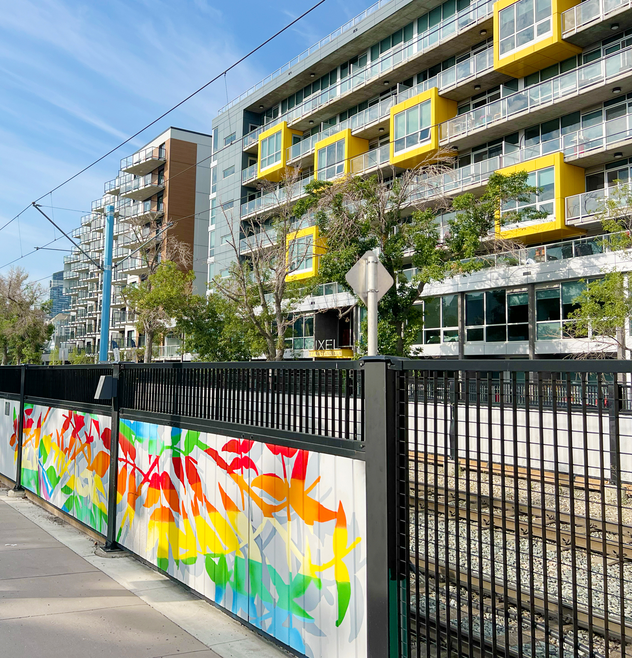 Omega 20 grating fence system alongside the rail lines at Bow to Bluff in Calgary.