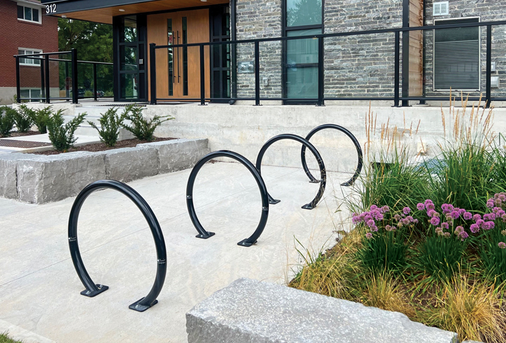 Victor Stanley Streetsites bike racks in front of a condo building in Waterloo, Ontario.